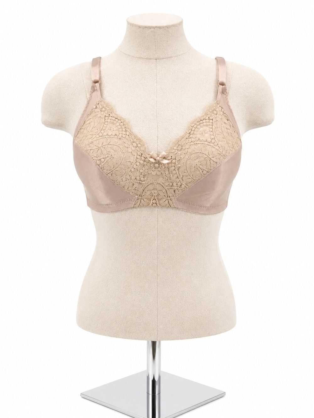 Vassarette Vintage Nude Beige Lace Wireless Bra Sheer Size 34B
